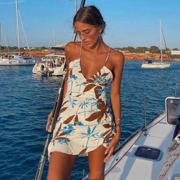 Zara Dresses & Skirts - NWT Zara Tropical Print Mini Dress Linen Blend Sundress